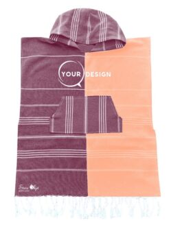 Poncho enfant fouta bordeaux et pêche