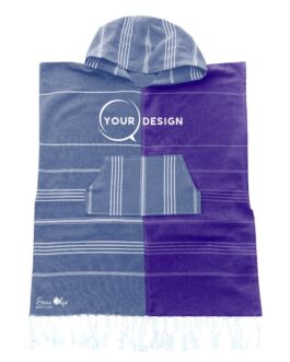 Poncho enfant fouta bleu saphir et gris bleu