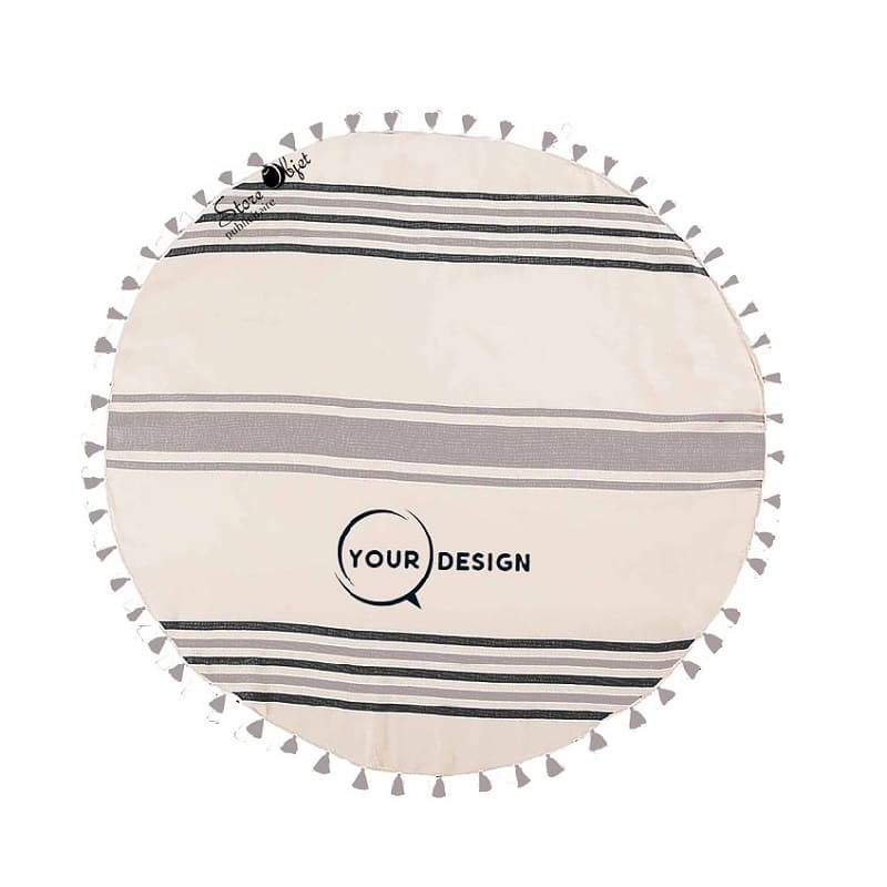 serviette-fouta-ronde-plate-pompons-anthracite-gris-tunisie-store-objet-publicitaire