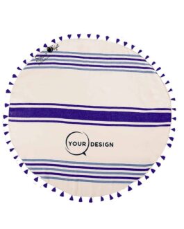 Serviette fouta ronde bleu marine et bleu sarcelle avec pompons