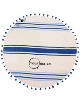 serviette-fouta-ronde-plate-pompons-bleu-saphir-gris-bleu-tunisie-store-objet-publicitaire