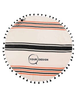 serviette-fouta-ronde-plate-pompons-noir-orange-tunisie-store-objet-publicitaire