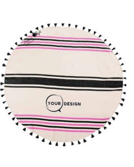 serviette-fouta-ronde-plate-pompons-noir-rose-tunisie-store-objet-publicitaire