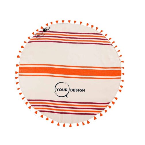 serviette-fouta-ronde-plate-pompons-orange-rouge-tunisie-store-objet-publicitaire