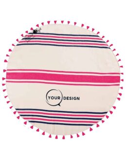 Serviette fouta ronde plate rose et raisin avec pompons