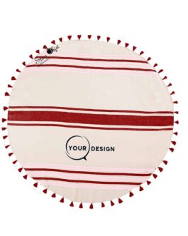 Serviette fouta ronde plate rouge et rose poudré avec pompons