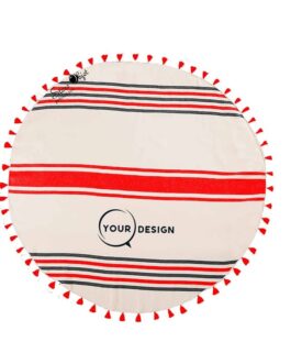 serviette-fouta-ronde-plate-pompons-rouge-vif-anthracite-tunisie-store-objet-publicitaire