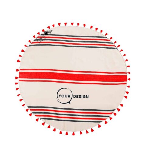 serviette-fouta-ronde-plate-pompons-rouge-vif-anthracite-tunisie-store-objet-publicitaire