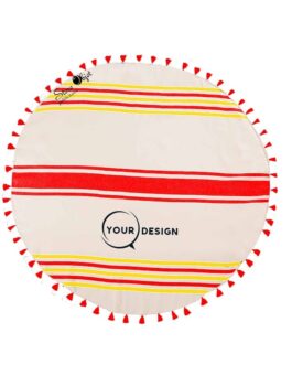serviette-fouta-ronde-plate-pompons-rouge-vif-jaune-soleil-tunisie-store-objet-publicitaire