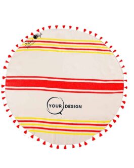 Serviette fouta ronde plate rouge vif et jaune soleil