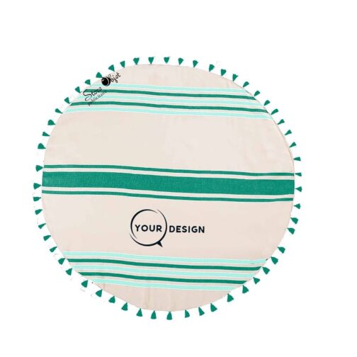 serviette-fouta-ronde-plate-pompons-vert-turquoise-tunisie-store-objet-publicitaire