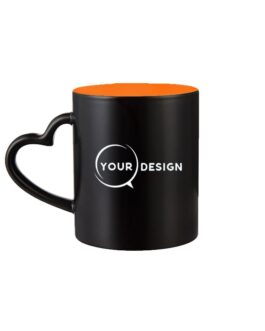 Mug céramique magique noir sublimable anse cœur intérieur orange