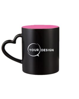 Mug céramique magique noir sublimable anse cœur intérieur rose