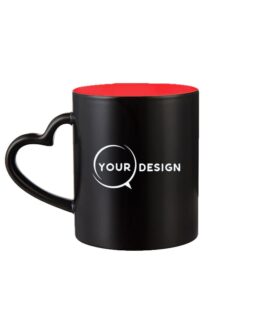 Mug céramique magique noir sublimable anse cœur intérieur jaune