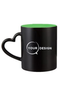 Mug céramique magique noir sublimable anse cœur intérieur vert