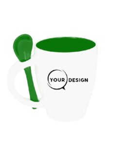 Mug céramique blanc sublimable intérieur et cuillère vert