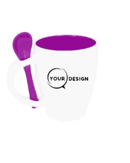 Mug céramique publicitaire violet sublimable avec cuillère