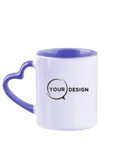 Mug céramique blanc sublimable anse cœur bleu