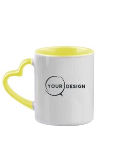 Mug céramique blanc sublimable anse cœur jaune