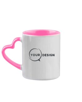 Mug céramique blanc sublimable anse cœur rose