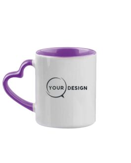 Mug céramique blanc sublimable anse cœur violet