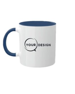 Mug céramique publicitaire blanc sublimable anse et intérieur bleu foncé