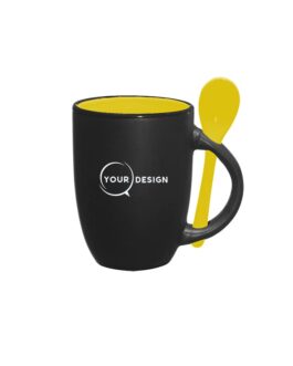 Mug noir publicitaire sublimable intérieur et cuillère jaune