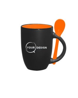 Mug noir publicitaire sublimable intérieur et cuillère orange