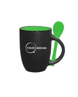 Mug noir publicitaire sublimable intérieur et cuillère vert