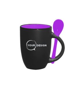 Mug noir publicitaire sublimable intérieur et cuillère violet