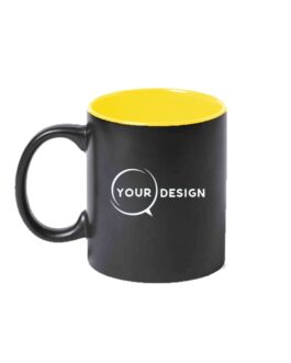 Mug céramique magique noir sublimable anse cœur intérieur orange