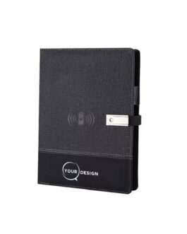 Coffret notebook, powerbank, charge sans fil, clé USB et stylo personnalisé